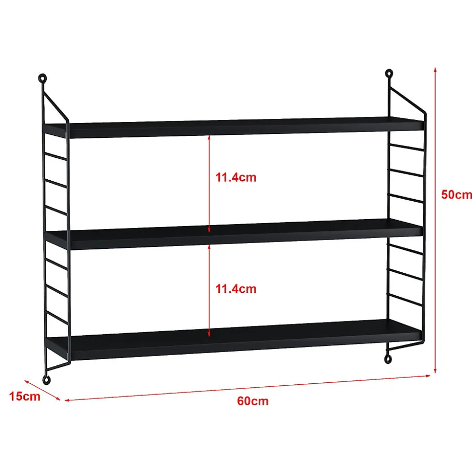 Lot de 4 étagères murales Strängnäs acier 50 x 60 x 15 cm noir en.casa