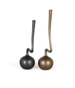 Lot de 2 vases en aluminium noir et or