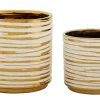 Lot de 2 Vases en Céramique "Blom" 23cm Or & Blanc
