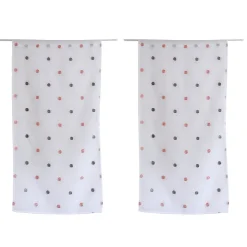 Lot de 4 Vitrages, 60x160cm, Blanc, Motif pois brodé Gris et Rose, Passe Tringle, Collection Smarties, CMADECO