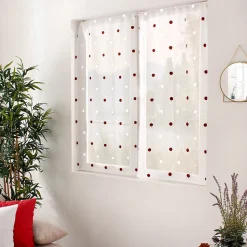 Lot de 4 Vitrages, 60x160cm, Blanc, Motif pois brodé rouge et blanc, Passe Tringle, Collection Smarties, CMADECO