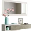 Meuble d'entrée avec un miroir coloris blanc artic / chêne - H.19 x L.95 x P.26 cm