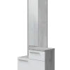 Meuble d'entrée, meuble de rangement coloris gris cendre, blanc brillant - longueur 61 x hauteur 185 x profondeur 28 cm