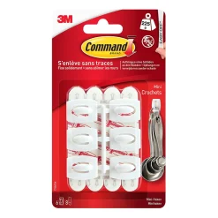 Mini crochets blancs avec bandes blanches Command 17006 blancs 6 crochets + 8 bandes