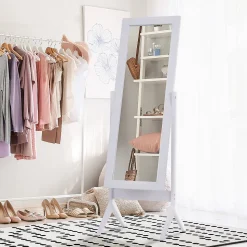 Miroir à pied inclinaison réglable dim. 47L x 46l x 148H cm MDF blanc