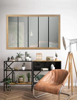 Miroir atelier 5 bandes bois et métal L.140 x l.90 cm