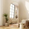 Miroir autoportant arqué 164x54 cm, utilisable au sol ou mural, Grand miroir en pied, Doré