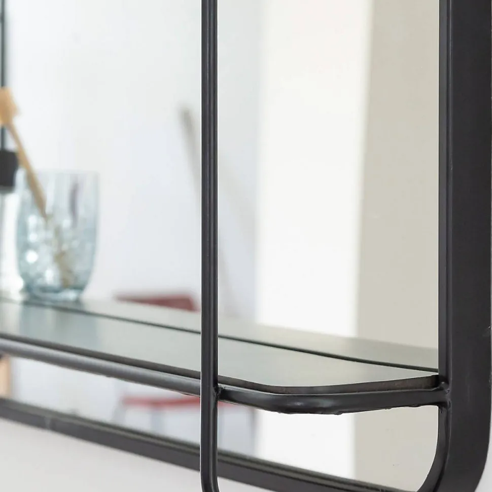 Miroir avec étagère en bois et métal Jill