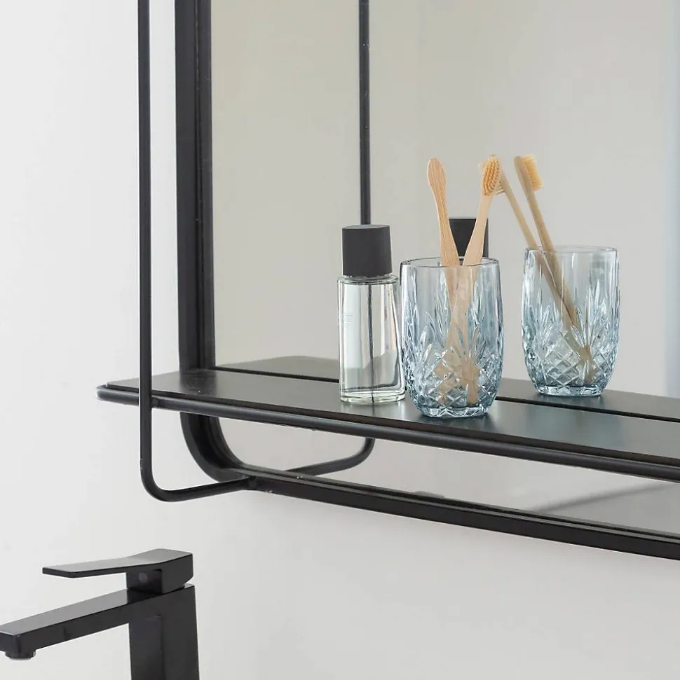 Miroir avec étagère en bois et métal Jill