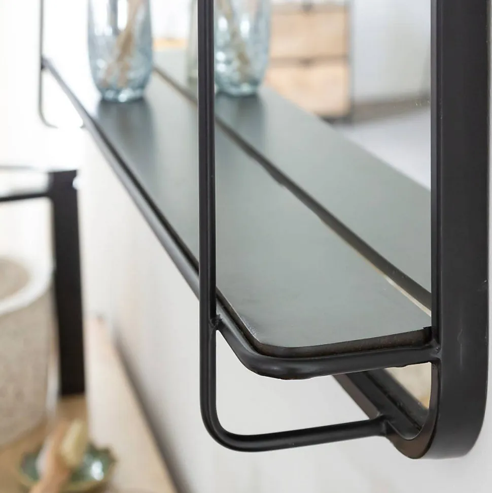 Miroir avec étagère en bois et métal Jill