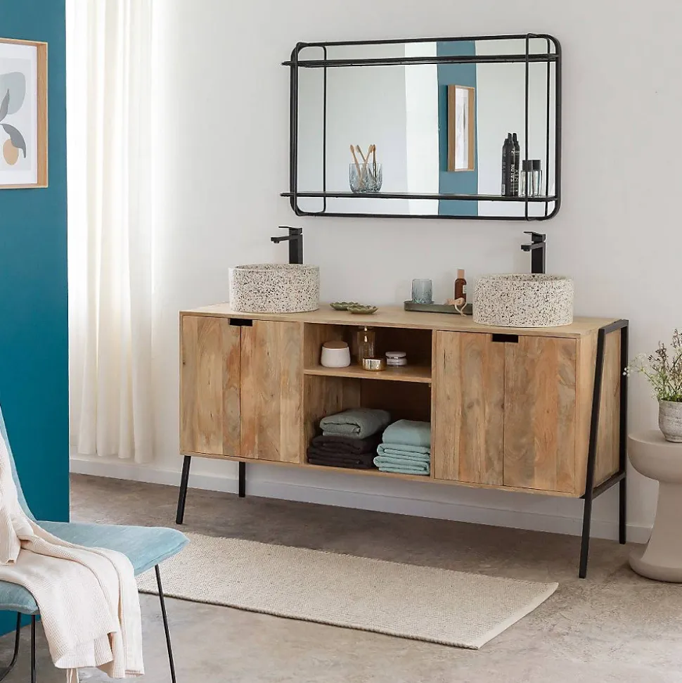 Miroir avec étagère en bois et métal Jill
