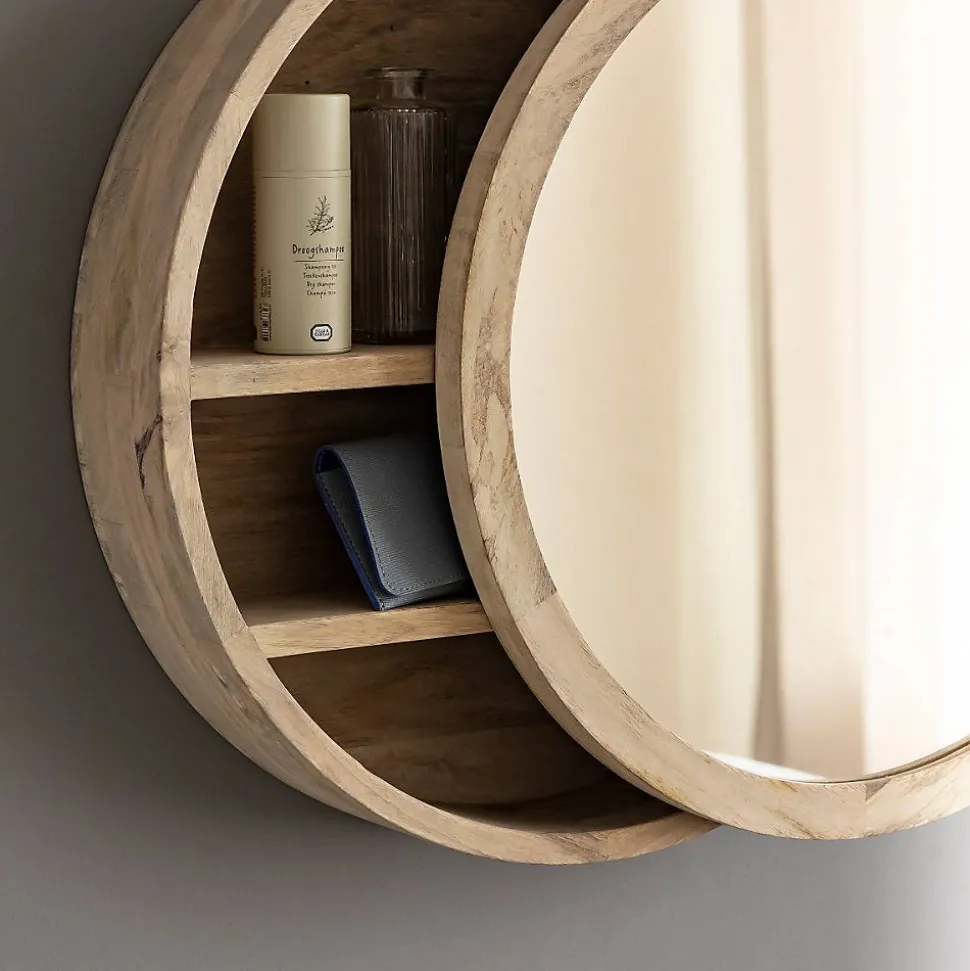 Miroir avec étagères en bois de manguier clair Juliet