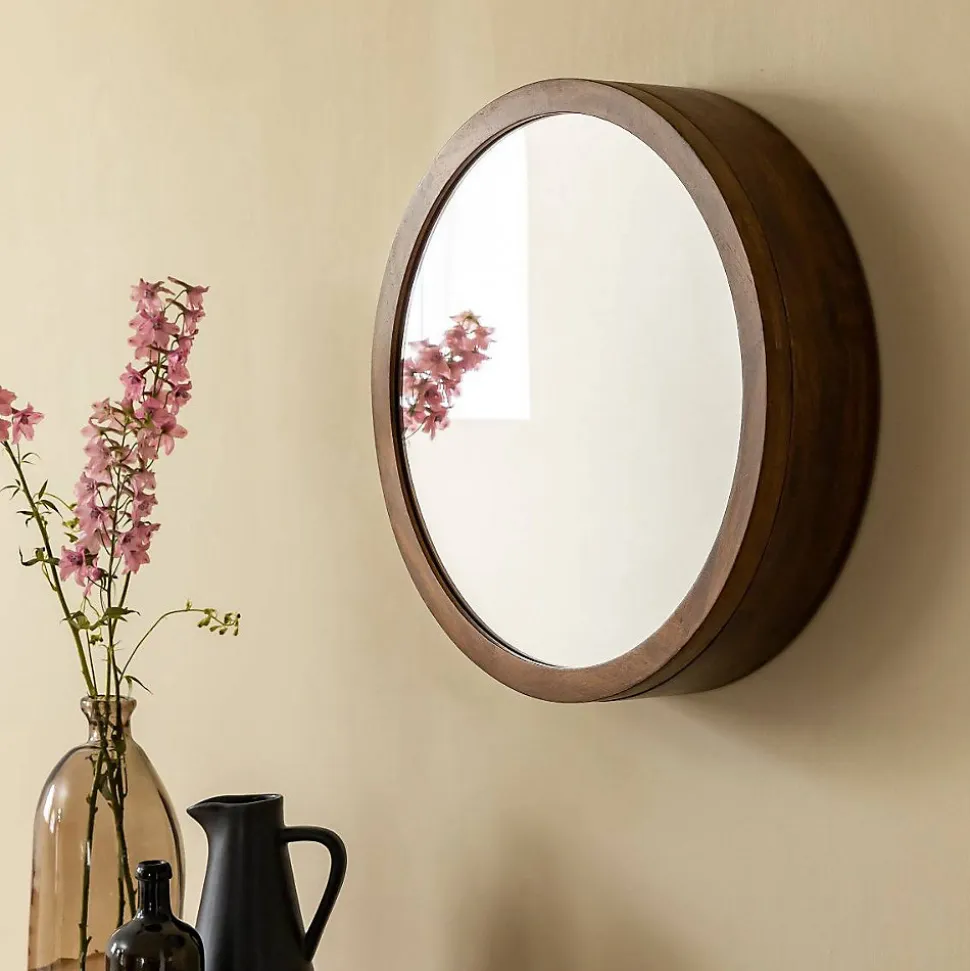 Miroir avec étagères en bois de manguier foncé Remick