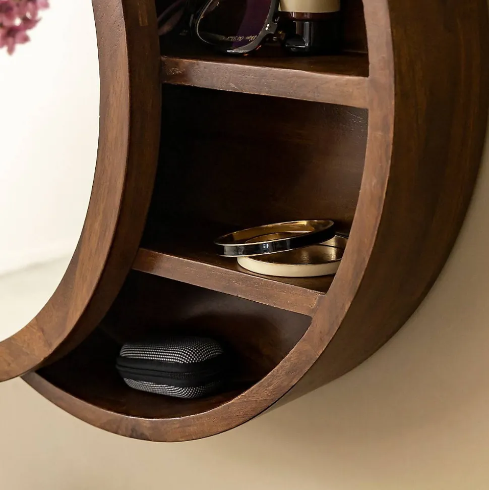 Miroir avec étagères en bois de manguier foncé Remick