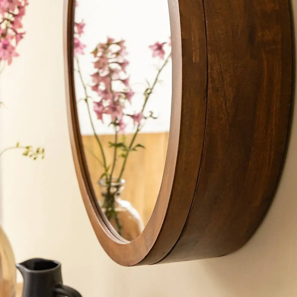 Miroir avec étagères en bois de manguier foncé Remick