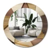 Miroir Cercle Ovale Motif Décoratif Wallfluent fi80 cm Bois Géométrique 3D Salle de Bain Scandinave