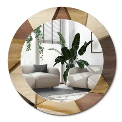 Miroir Cercle Ovale Motif Décoratif Wallfluent fi80 cm Bois Géométrique 3D Salle de Bain Scandinave