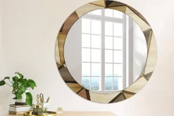 Miroir Cercle Ovale Motif Décoratif Wallfluent fi80 cm Bois Géométrique 3D Salle de Bain Scandinave