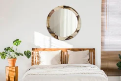 Miroir Cercle Ovale Motif Décoratif Wallfluent fi80 cm Bois Géométrique 3D Salle de Bain Scandinave