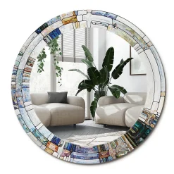 Miroir Cercle Ovale Motif Décoratif Wallfluent fi60 cm Vitrail Salle de Bain Scandinave