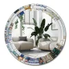 Miroir Cercle Ovale Motif Décoratif Wallfluent fi80 cm Vitrail Salle de Bain Scandinave
