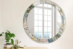 Miroir Cercle Ovale Motif Décoratif Wallfluent fi80 cm Vitrail Salle de Bain Scandinave