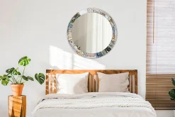 Miroir Cercle Ovale Motif Décoratif Wallfluent fi80 cm Vitrail Salle de Bain Scandinave