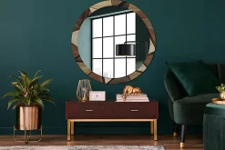 Miroir Cercle Ovale Motif XXL Wallfluent fi100 cm Bois Géométrique 3D Salle de Bain Scandinave