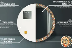 Miroir Circulaire avec Cadre Imprimé Décoratif Tulup 100 cm - 86 cm Fleurs Rétro