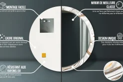 Miroir Circulaire avec Cadre Imprimé Décoratif Tulup 100 cm - 86 cm Marbre Clair