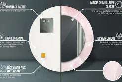 Miroir Circulaire avec Cadre Imprimé Décoratif Tulup 50 cm - 36 cm Pierre Rose