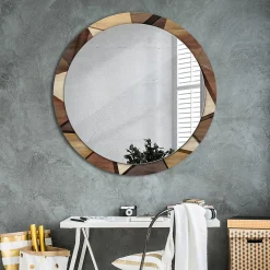 Miroir Circulaire avec Cadre Imprimé Décoratif Tulup 100 cm - 86 cm Bois Géométrique 3d