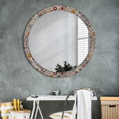 Miroir Circulaire avec Cadre Imprimé Décoratif Tulup 100 cm - 86 cm Motif Turc