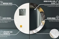 Miroir Circulaire avec Cadre Imprimé Décoratif Tulup 60 cm - 46 cm Loft En Marbre