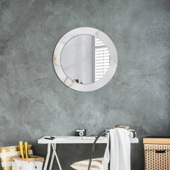 Miroir Circulaire avec Cadre Imprimé Décoratif Tulup 60 cm - 46 cm Marbre Blanc
