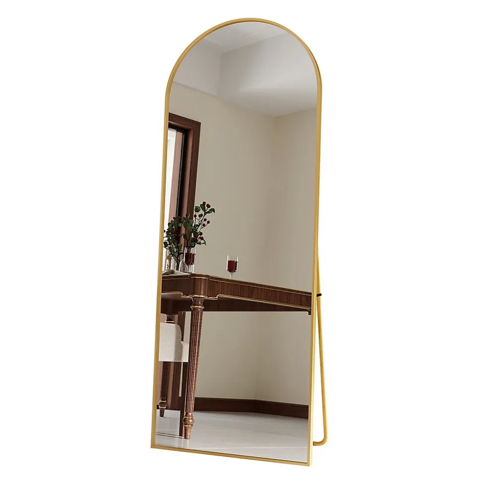 Miroir complet arqué, 165 x 60 cm, pleine longueur, monté au mur, miroir de sol, pour le salon, Doré