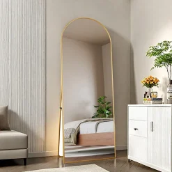 Miroir complet arqué, 162 x 53 cm, pleine longueur, sur pied ou mural, pour le salon dressing ou salle de bain, Doré