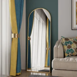 Miroir complet arqué, 162 x 53 cm, pleine longueur, sur pied ou mural, pour le salon dressing ou salle de bain, Doré