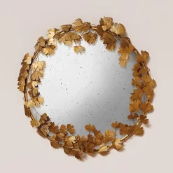 Miroir convexe feuilles de Ginkgo fer 58x58cm