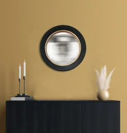 Miroir convexe rond style vintage effet mat noir et doré ⌀48,5 x L.48,5 x H.48,5 x ep.5 cm