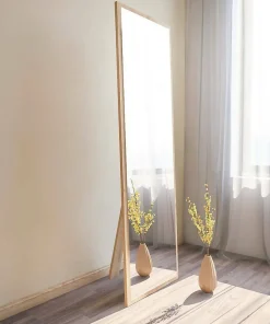 Miroir Dcarrier, Verre miroité, Objet d'ameublement mural, Décoration avec miroir, 50x2h160 cm, Chêne