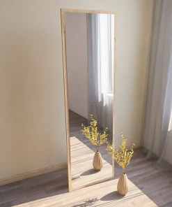 Miroir Dcarrier, Verre miroité, Objet d'ameublement mural, Décoration avec miroir, 50x2h160 cm, Chêne