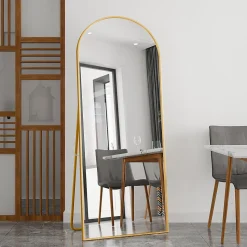 Miroir De Courtoisie Arqué Pleine Longueur 180 X 80 Cm, Adapté à La Chambre, Au Salon, Doré