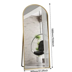 Miroir De Courtoisie Arqué Pleine Longueur 180 X 80 Cm, Adapté à La Chambre, Au Salon, Doré