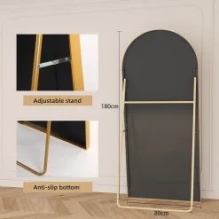 Miroir De Courtoisie Arqué Pleine Longueur 180 X 80 Cm, Adapté à La Chambre, Au Salon, Doré
