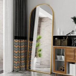 Miroir De Courtoisie Arqué Pleine Longueur 180 X 80 Cm, Adapté à La Chambre, Au Salon, Doré