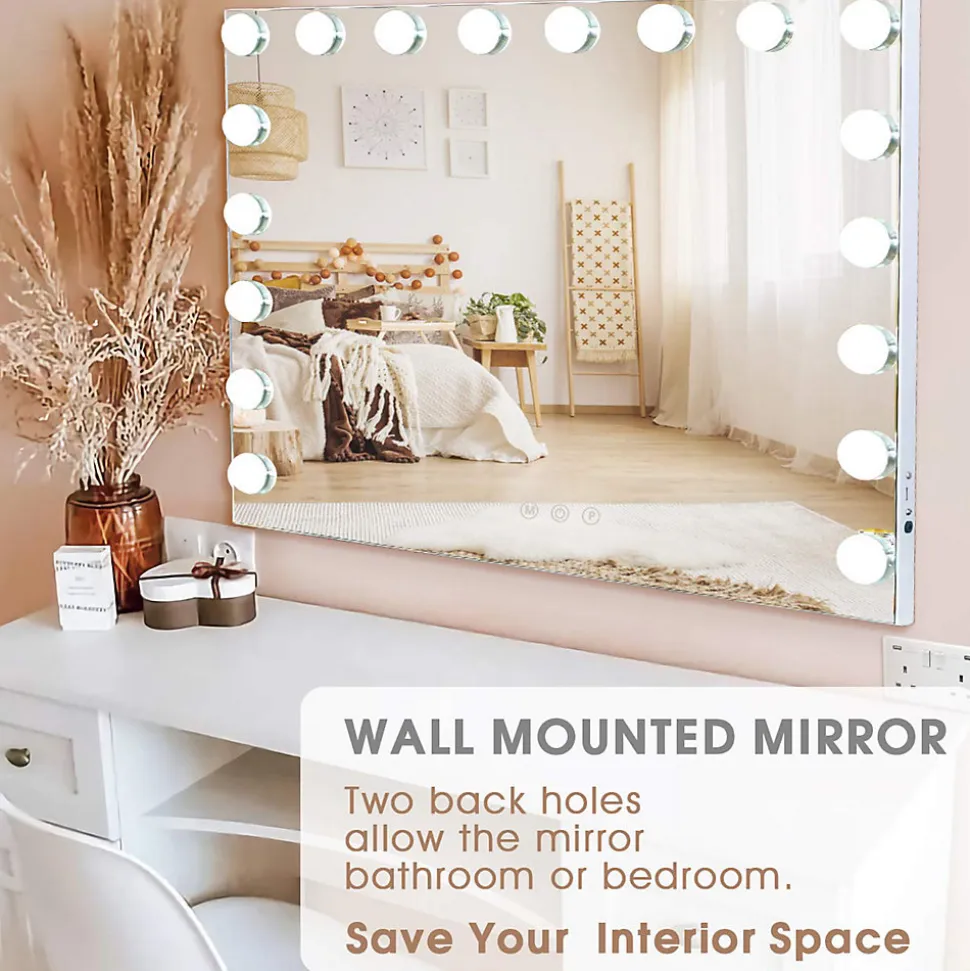 Miroir de maquillage Hollywood Coiffeuse LED Mural et sur Table Blanc 80x 58 cm