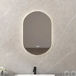 Miroir de Salle de Bain Miroir de Maquillage Mural avec Éclairage LED Fonction Anti Buée Miroir Ovale sans Cadre