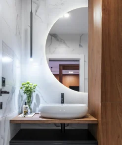 Miroir demi-rond LED 25x50 cm éclairage neutre mural design
