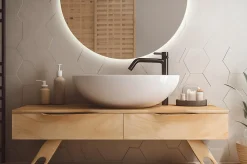 Miroir demi-rond LED 25x50 cm éclairage neutre mural design